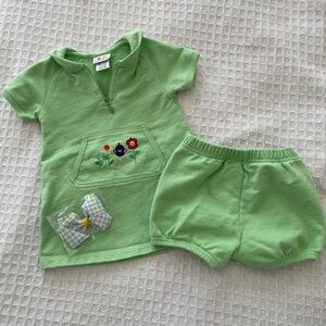Vintage Carter's Matching Set - Green with flower and bird embroidery - 12-18m